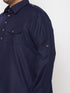 Vastramay Men's Plus Size Blue and Cream Cotton Blend Pathani Set
