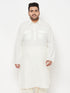 Vastramay Men's Plus Size Cream Cotton Blend Pathani Kurta