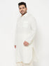 Vastramay Men's Plus Size Cream Cotton Blend Pathani Kurta
