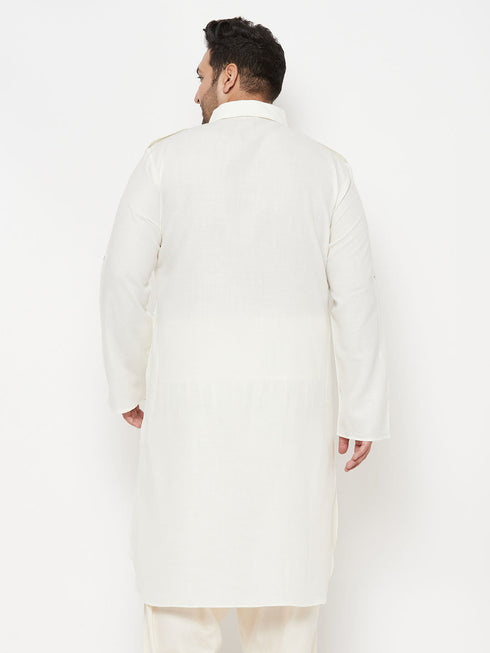 Vastramay Men's Plus Size Cream Cotton Blend Pathani Kurta