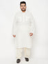 Vastramay Men's Plus Size Cream Cotton Blend Pathani Kurta