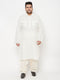 Vastramay Men's Plus Size Cream Cotton Blend Pathani Set