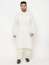 Vastramay Men's Plus Size Cream Cotton Blend Pathani Set