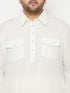 Vastramay Men's Plus Size Cream Cotton Blend Pathani Set