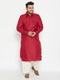 Vastramay Men's Plus Size Maroon and Cream Cotton Blend Pathani Set