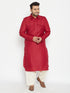 Vastramay Men's Plus Size Maroon and Cream Cotton Blend Pathani Set