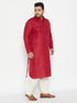 Vastramay Men's Plus Size Maroon and Cream Cotton Blend Pathani Set