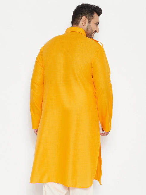 Vastramay Men's Plus Size Mustard Cotton Blend Pathani Kurta