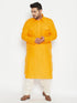 Vastramay Men's Plus Size Mustard Cotton Blend Pathani Kurta