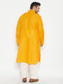 Vastramay Men's Plus Size Mustard and Cream Cotton Blend Pathani Set