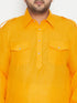 Vastramay Men's Plus Size Mustard and Cream Cotton Blend Pathani Set