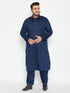 Vastramay Men's Plus Size Blue Cotton Blend Pathani Set