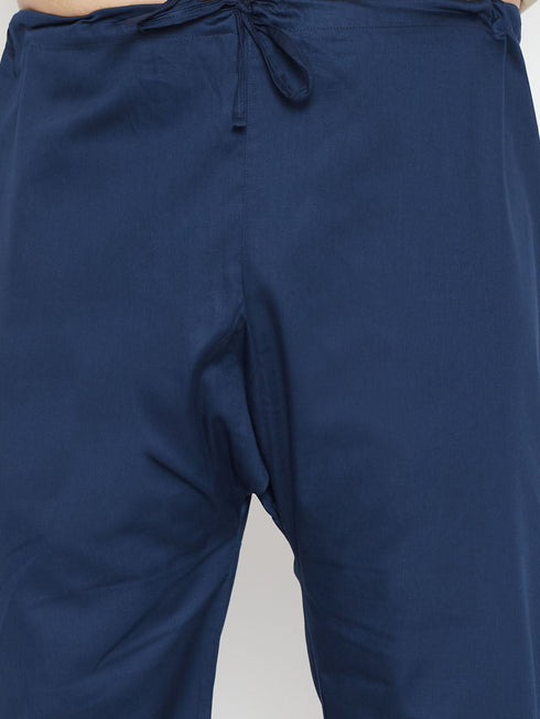 Vastramay Men's Plus Size Blue Cotton Blend Pathani Set