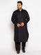 Vastramay Men's Plus Size Black Cotton Blend Pathani Kurta