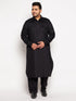 Vastramay Men's Plus Size Black Cotton Blend Pathani Kurta