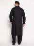 Vastramay Men's Plus Size Black Cotton Blend Pathani Kurta
