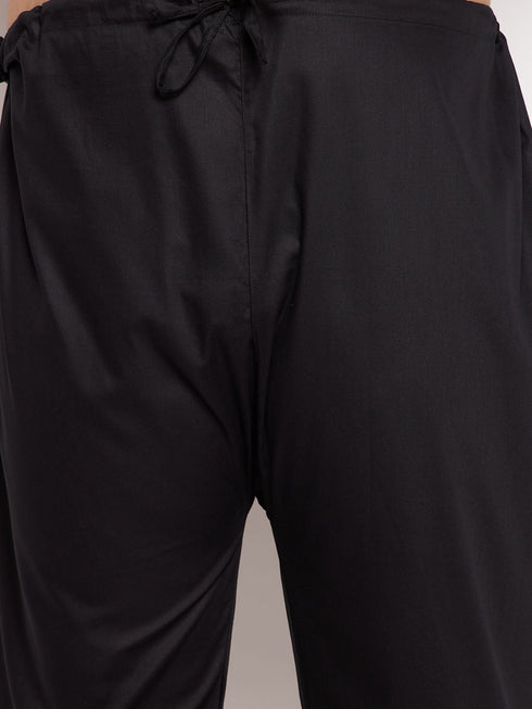 Vastramay Men's Plus Size Black Cotton Blend Pathani Kurta