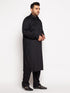 Vastramay Men's Plus Size Black Cotton Blend Pathani Kurta