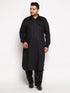 Vastramay Men's Plus Size Black Cotton Blend Pathani Kurta