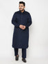 Vastramay Men's Plus Size Blue Cotton Blend Pathani Kurta