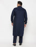 Vastramay Men's Plus Size Blue Cotton Blend Pathani Kurta