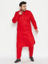 Vastramay Men's Plus Size Red Cotton Blend Pathani Set