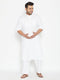 Vastramay Men's Plus Size White Cotton Blend Pathani Set