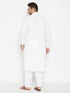 Vastramay Men's Plus Size White Cotton Blend Pathani Set