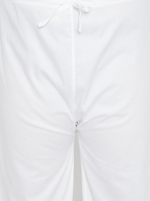 Vastramay Men's Plus Size White Cotton Blend Pathani Set