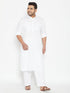 Vastramay Men's Plus Size White Cotton Blend Pathani Set