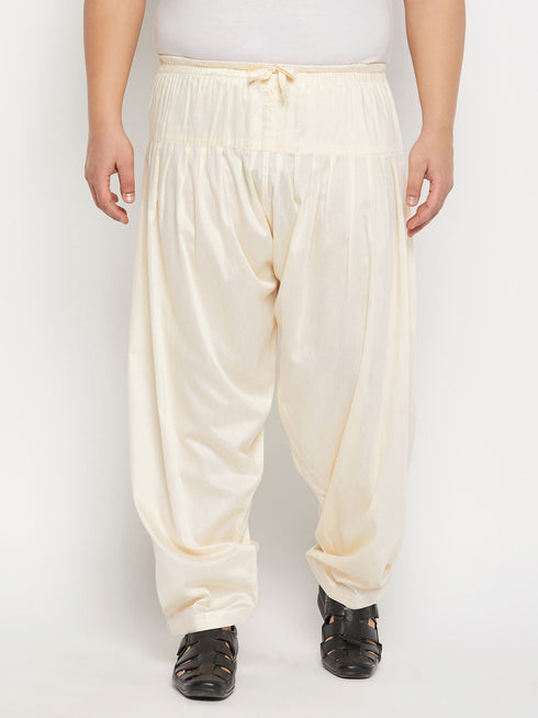 Vastramay Men's Plus Size Cream Cotton Blend Patiala