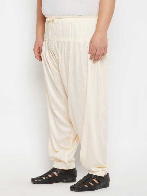 Vastramay Men's Plus Size Cream Cotton Blend Patiala
