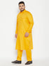 Vastramay Men's Plus Size Yellow Cotton Blend Pathani Set
