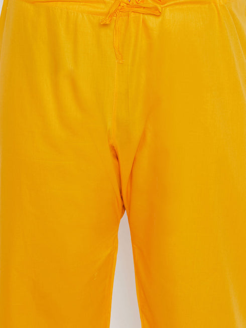 Vastramay Men's Plus Size Yellow Cotton Blend Pathani Set
