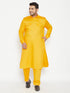Vastramay Men's Plus Size Yellow Cotton Blend Pathani Set