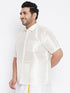 Vastramay Men's Plus Size Cream Silk Blend Ethnic Shirt