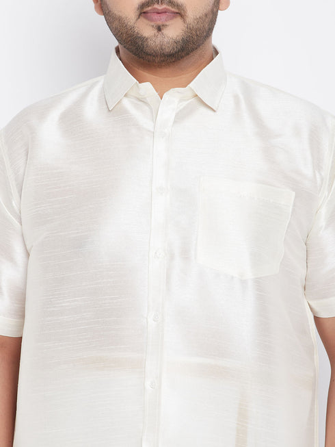 Vastramay Men's Plus Size Cream Silk Blend Ethnic Shirt