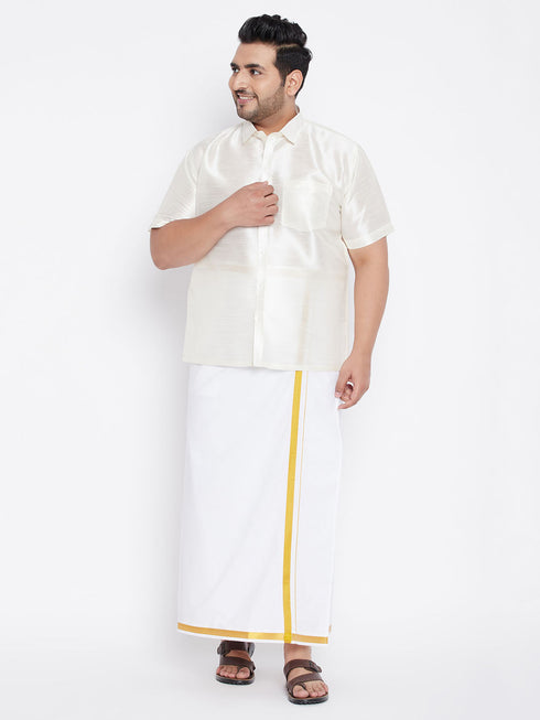 Vastramay Men's Plus Size Cream Silk Blend Ethnic Shirt