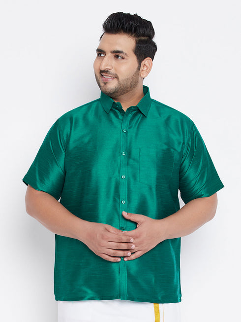 Vastramay Men's Plus Size Green Silk Blend Ethnic Shirt