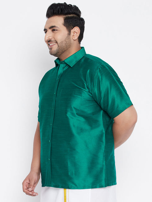 Vastramay Men's Plus Size Green Silk Blend Ethnic Shirt