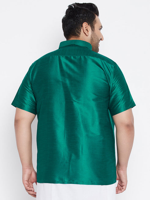 Vastramay Men's Plus Size Green Silk Blend Ethnic Shirt