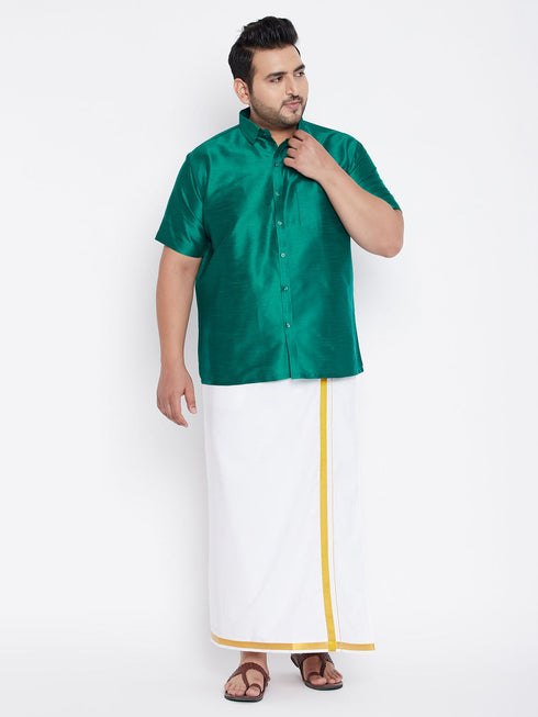 Vastramay Men's Plus Size Green Silk Blend Ethnic Shirt