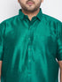 Vastramay Men's Plus Size Green And White Silk Blend Shirt And Mundu Set