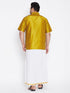 Vastramay Men's Plus Size Mustard And White Silk Blend Shirt And Mundu Set