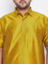 Vastramay Men's Plus Size Mustard And White Silk Blend Shirt And Mundu Set