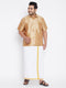 Vastramay Men's Plus Size Rose Gold And White Silk Blend Shirt And Mundu Set