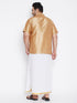 Vastramay Men's Plus Size Rose Gold And White Silk Blend Shirt And Mundu Set