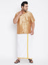 Vastramay Men's Plus Size Rose Gold And White Silk Blend Shirt And Mundu Set