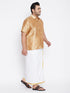 Vastramay Men's Plus Size Rose Gold And White Silk Blend Shirt And Mundu Set