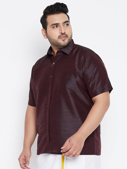 Vastramay Men's Plus Size Wine Silk Blend Ethnic Shirt